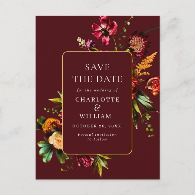 Postal Noveau Flowers Wedding Save the Date QR Code (Anverso)