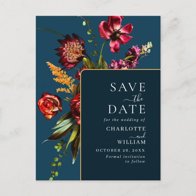 Postal Noveau Flowers Wedding Save the Date QR Code (Anverso)