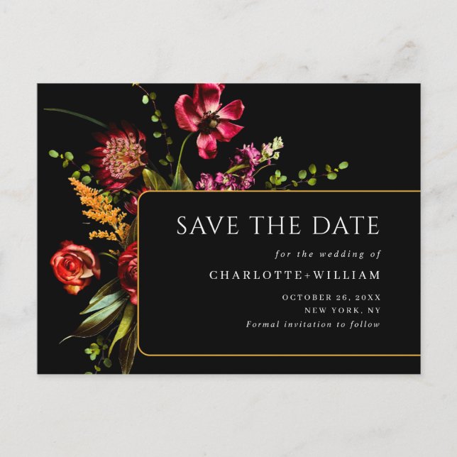 Postal Noveau Flowers Wedding Save the Date QR Code (Anverso)
