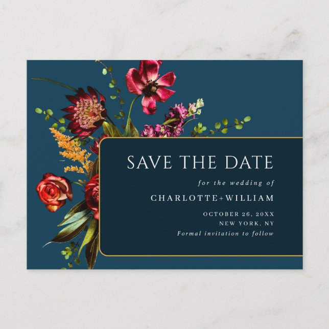 Postal Noveau Flowers Wedding Save the Date QR Code (Anverso)