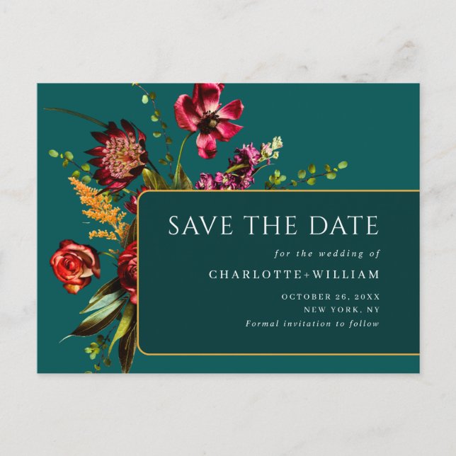 Postal Noveau Flowers Wedding Save the Date QR Code (Anverso)