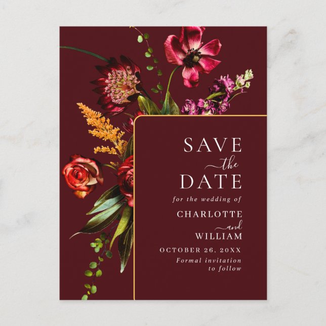 Postal Noveau Flowers Wedding Save the Date QR Code (Anverso)