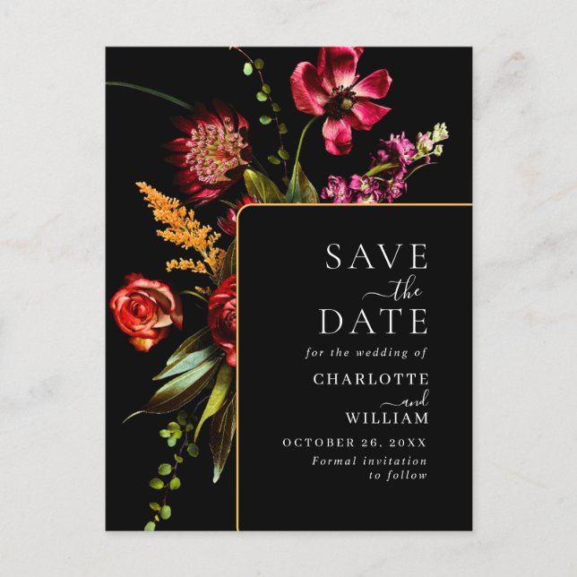 Postal Noveau Flowers Wedding Save the Date QR Code (Anverso)