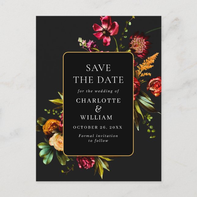 Postal Noveau Flowers Wedding Save the Date QR Code (Anverso)