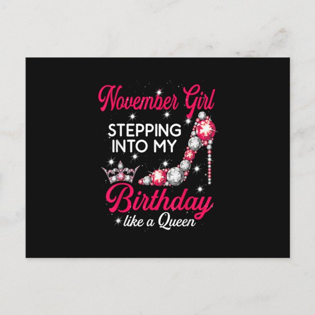 Postal November Girl Stepping Into My Birthday high heels (Anverso)