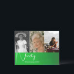 Postal Noveno 90 Collage de fotos de cumpleaños Verde<br><div class="desc">Elegante invitación de 4 fotos con 90 cumpleaños con fondo verde. Borra la palabra sorpresa si no es necesaria. Las imágenes se reemplazan fácilmente con sus propias imágenes personales. Cambie la información de su propia invitación de cumpleaños de personalizado. La edad también puede cambiarse a cualquier edad, no sólo noventa....</div>