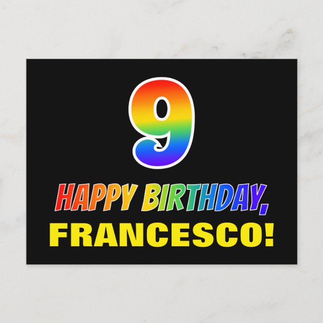 Postal Noveno cumpleaños: audaz, divertido, simple, arcoi (Anverso)