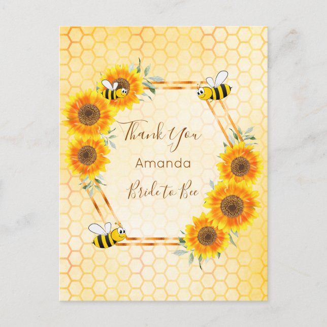 Postal Novia a Bee Bridal ducha girasol gracias (Anverso)
