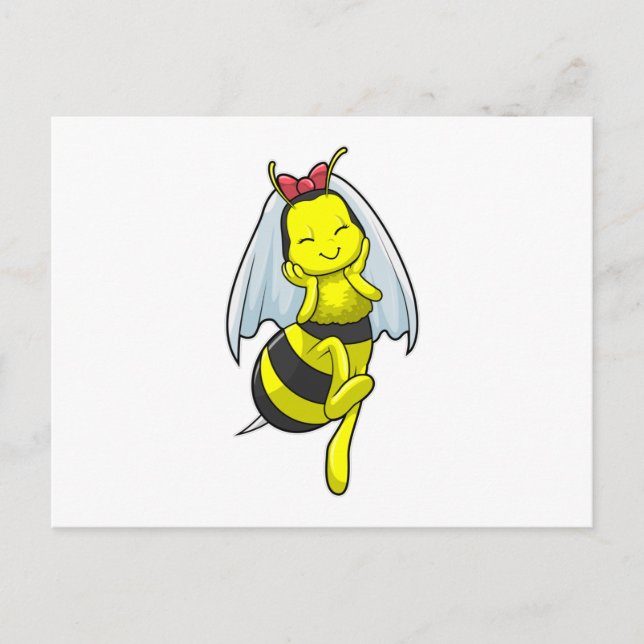 Postal Novia Abeja en Boda con Velo (Anverso)