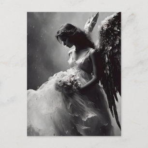 Postal Novia ángel negro y blanco