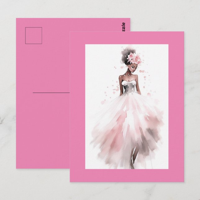 Postal Novia Boda afroamericana romántica (Anverso / Reverso)