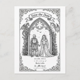 Postal Novia Caballero Gótico Medieval Save The Date