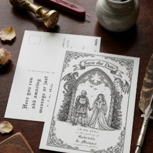 Postal Novia Caballero Gótico Medieval Save The Date