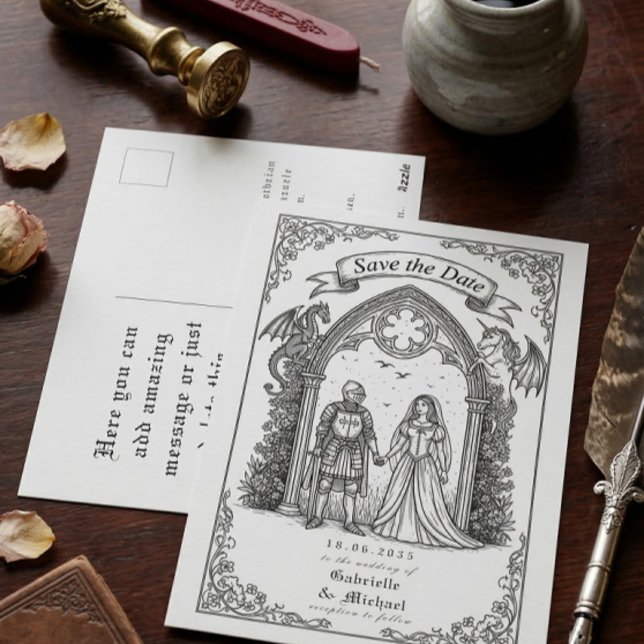 Postal Novia Caballero Gótico Medieval Save The Date (Subido por el creador)