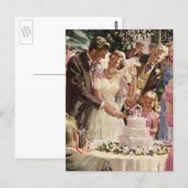 Postal Novia casada vintage Groom recién casados cortan e