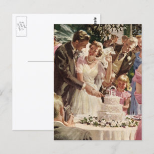Postal Novia casada vintage Groom recién casados cortan e