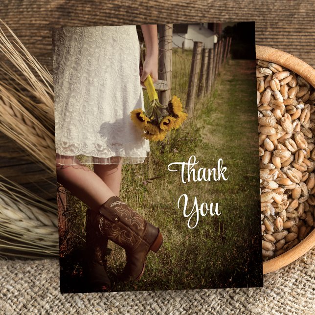 Postal Novia, Cowboy Boots, Sunflowers Boda Gracias (Subido por el creador)