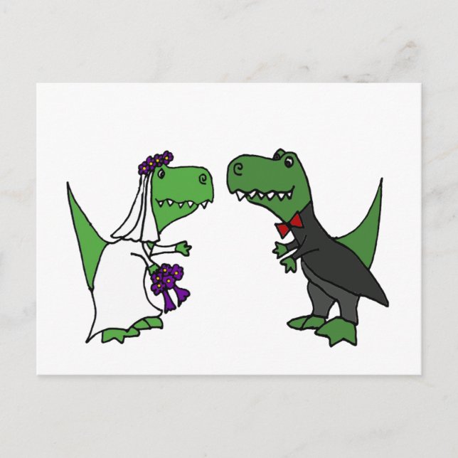 Postal Novia de dinosaurios T-rex divertida y arte Boda G (Anverso)