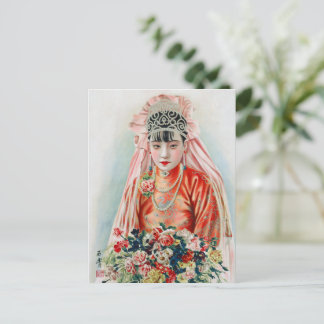 Postal Novia de rojo en una boda china en Shanghai