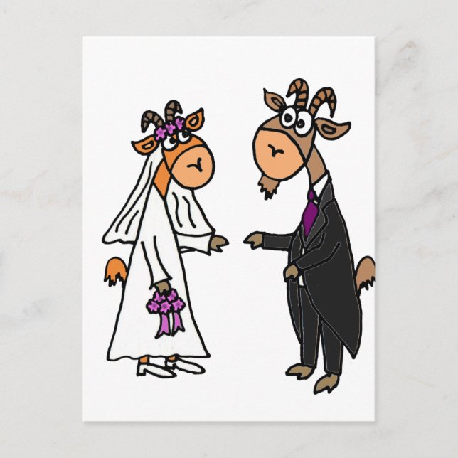 Postal Novia divertida y Boda de Groom Goat (Anverso)