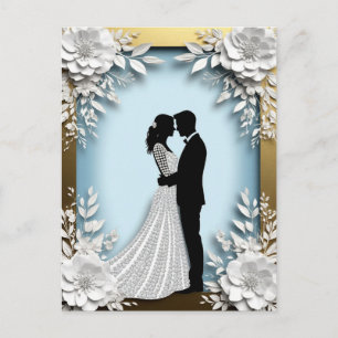 Postal Novia Novio Bodas Románticas Flores de Papel Blanc