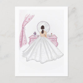 Postal Novia, rosa, ilustracion dibujado a mano
