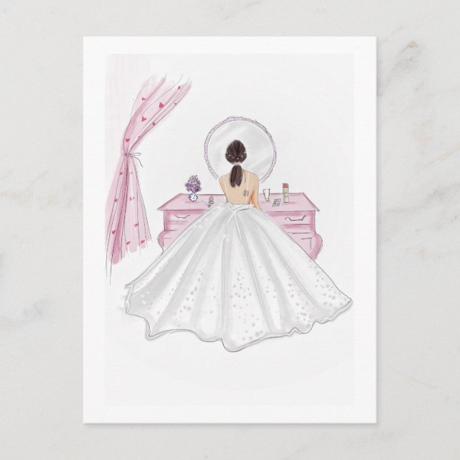 Postal Novia, rosa, ilustracion dibujado a mano (Anverso)