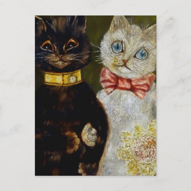 Postal "Novia y Groom" por Louis Wain (Anverso)