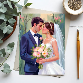Postal Novia y Novio | Acuarela de recién casados de boda