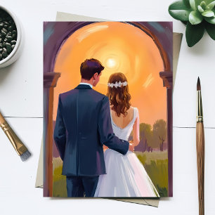 Postal Novia y Novio de Acuarela en Boda Feliz para Siemp