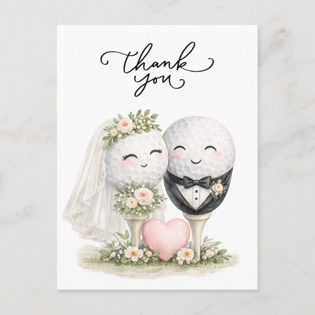 Postal Novia y novio de boda de golf (Anverso)