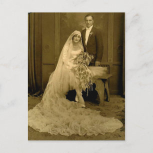 Postal Novia y novio de la boda del vintage