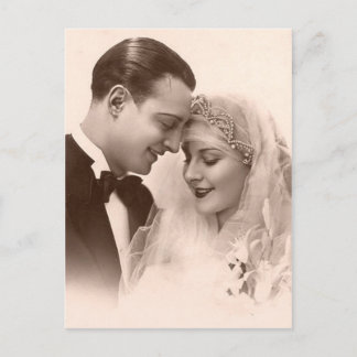 Postal Novia y novio de la boda del vintage