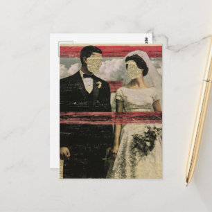 Postal Novia y Novio sin Rostros Collage Surrealista