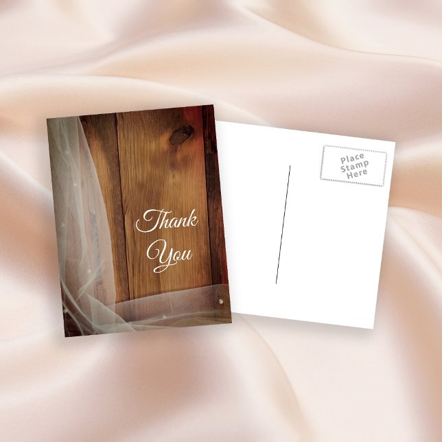Postal Novias Veil Barn Wood Country Wedding Gracias (Subido por el creador)