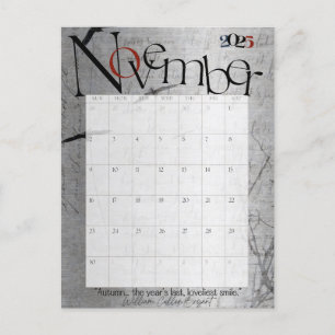 Postal Noviembre Calendario Gris Moderno Mensual 2025
