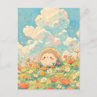 Postal Nube de Melocotón Esponjoso Kawaii Prado de Erizo