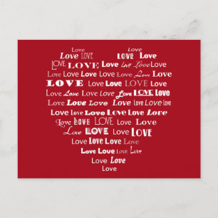 Postal Nube de palabras de amor - blanco sobre rojo oscur