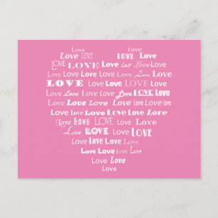 Postal Nube de palabras de amor - blanco sobre rosa paste