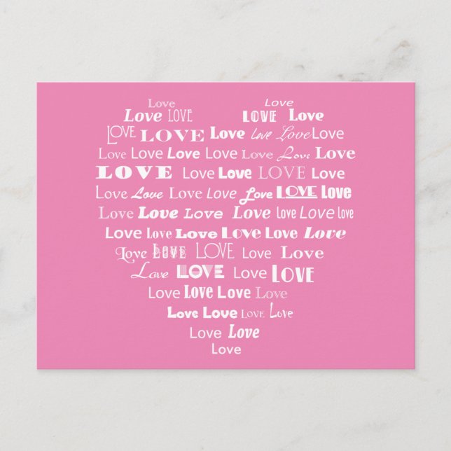 Postal Nube de palabras de amor - blanco sobre rosa paste (Anverso)