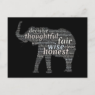 Postal Nube de palabras de cualidades de un elefante