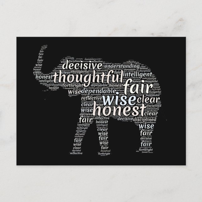 Postal Nube de palabras de cualidades de un elefante (Anverso)