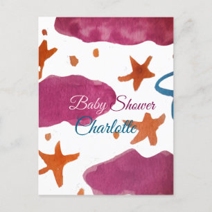 Postal Nubes azules rosadas, ducha de bebé, añada el nomb