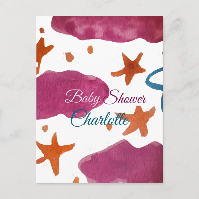 Postal Nubes azules rosadas, ducha de bebé, añada el nomb (Anverso)