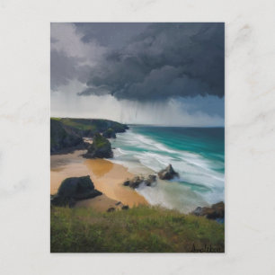 Postal Nubes de tormenta realistas sobre el muro de cornw