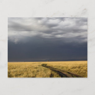 Postal Nubes de tormenta y carretera a través de llanuras