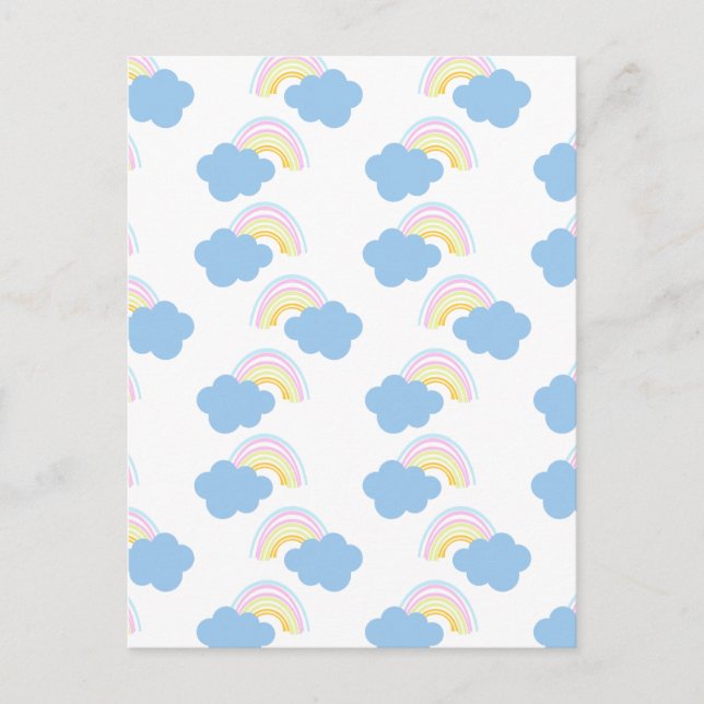 Postal Nubes de verano arcoíris Garabato Doodle pastel (Anverso)