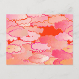 Postal Nubes Japonesas, Atardecer, Coral, Fuchsia, Rosa