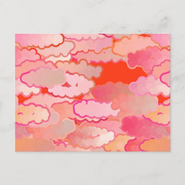 Postal Nubes japonesas, puesta de sol, coral, fucsia, ros (Anverso)