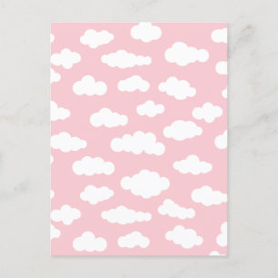 Postal Nubes Pastel Arte Asético Blanco Y Rosa